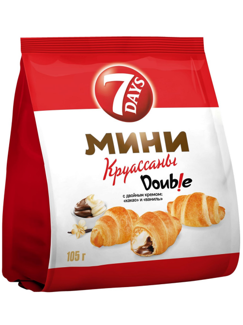 Мини-круассаны 7 Days Double c двойным кремом какао и ваниль, 105г
