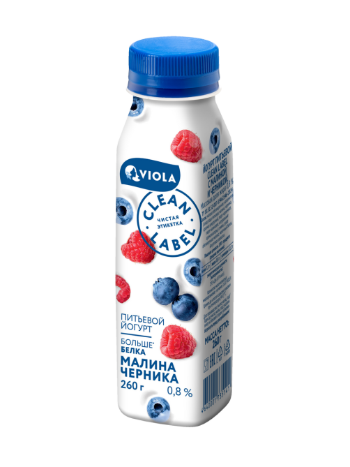 Йогурт питьевой Viola с малиной и черникой 0.8%, 260г