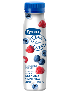Йогурт питьевой Viola с малиной и черникой 0.8%, 260г