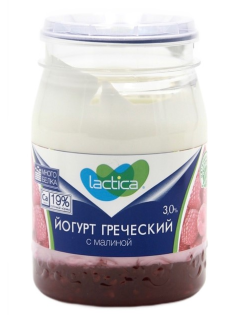 Йогурт Lactica Греческий с малиной двухслойный 3%, 190г