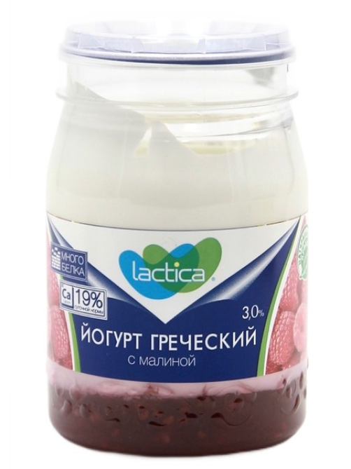 Йогурт Lactica Греческий с малиной двухслойный 3%, 190г