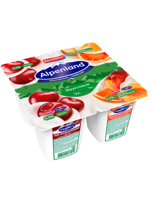 Йогуртный продукт Alpenland вишня, нектарин и дикий апельсин 0.3%, 95г