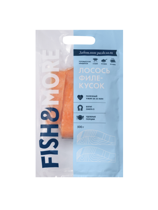 Лосось филе-кусок Fish&More на коже замороженный, 500г
