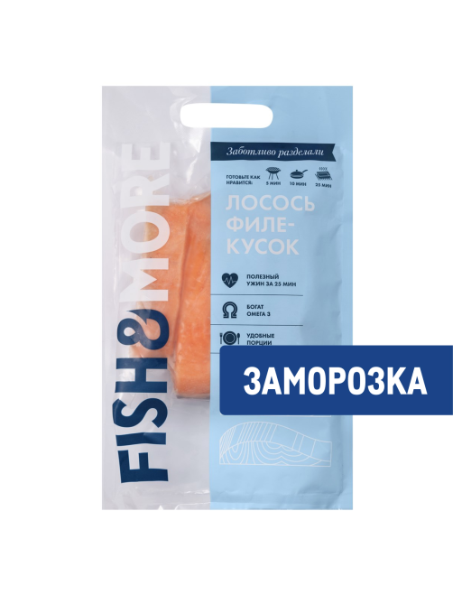 Лосось филе-кусок Fish&More на коже замороженный, 500г