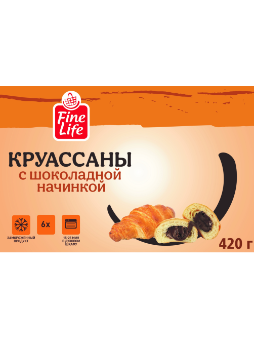 Fine Life Круассан шоколадная начинка замороженный (70г x 6шт), 420г