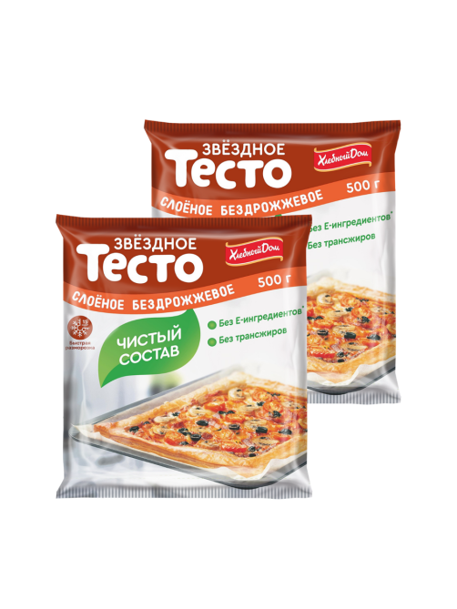 Тесто слоеное Хлебный дом Звездное бездрожжевое замороженное, 500г x 2 шт