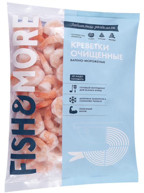 Креветки Fish&More Королевские ваннамей очищенные с хвостом варено-мороженые 31/40, 860г