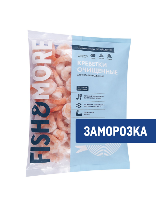 Креветки Fish&More Королевские ваннамей очищенные с хвостом варено-мороженые 31/40, 860г