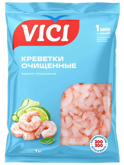 Креветки Vici очищенные варено-мороженые 200/300, 1кг