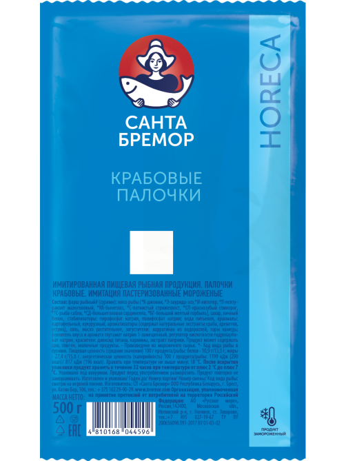 Крабовые палочки Санта Бремор снежный краб имитация замороженные, 500г