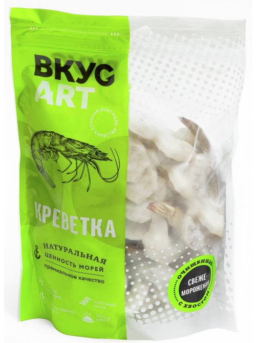 Креветки Вкусарт очищенные с хвостом замороженные, 500г