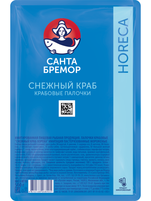Крабовые палочки Санта Бремор снежный краб имитация замороженные, 500г