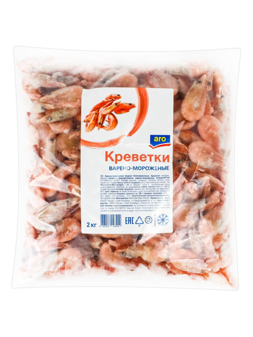 aro Креветки неразделанные североатлантические гренландские 90/120 варено-мороженые, 2кг