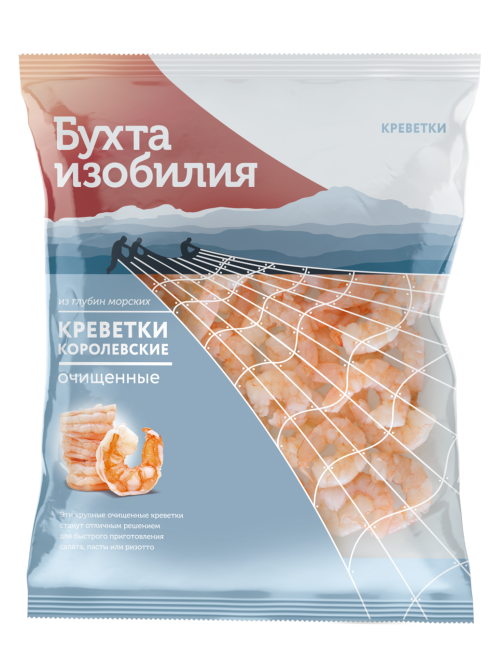 Креветки Бухта изобилия королевские очищенные варено-мороженые, 500г