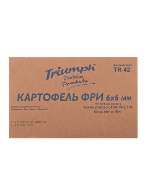Картофель фри Triumph без панировки быстрозамороженный 6 x 6мм, 2.5кг