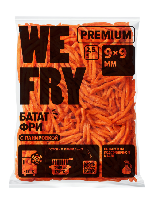 Картофель фри We Fry c панировкой сладкий Батат замороженный 9x9см, 2.5кг