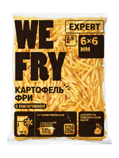 Картофель фри We Fry с панировкой замороженный 6x6см, 2.5кг