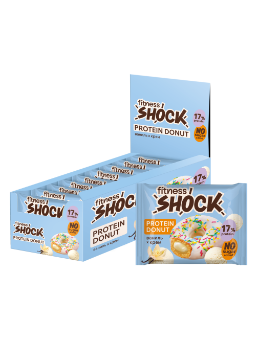Пирожное протеиновое Fitness Shock Донат с ванилью и кремом, 70г