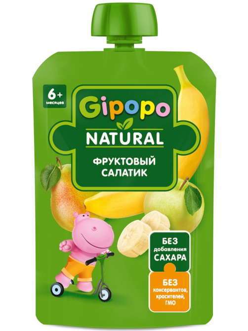 Пюре фруктовое детское Gipopo Фруктовый салатик с 6 месяцев, 90г
