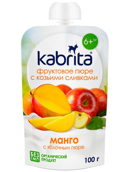 Пюре фруктовое детское Kabrita Манго, яблоко и козьи сливки с 6 месяцев, 100г
