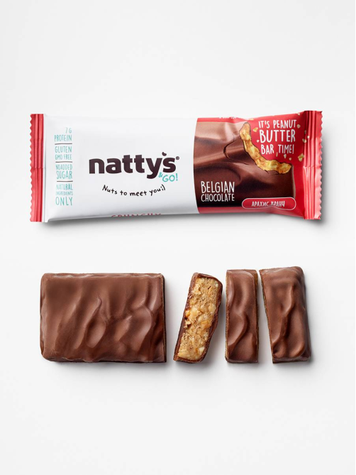 Батончик шоколадный Nattys &Go Crunchy с арахисовой хрустящей пастой в молочном шоколаде, 45г x 12 шт