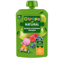 Пюре фруктовое детское Gipopo Яблоко, клубника и черника с 6 месяцев, 90г