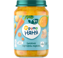 Пюре мясо-растительное детское ФрутоНяня Цыпленок, картофель и морковь с 9 месяцев, 190г