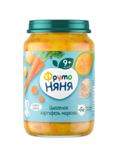 Пюре мясо-растительное детское ФрутоНяня Цыпленок, картофель и морковь с 9 месяцев, 190г