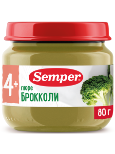 Пюре овощное детское Semper Брокколи с 4 месяцев, 80г