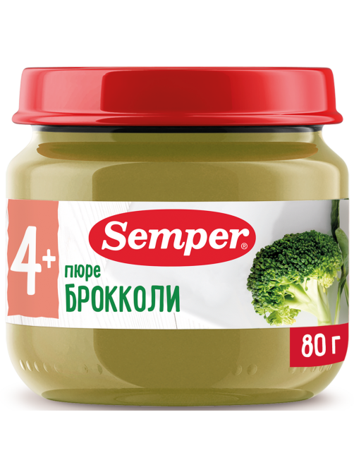 Пюре овощное детское Semper Брокколи с 4 месяцев, 80г