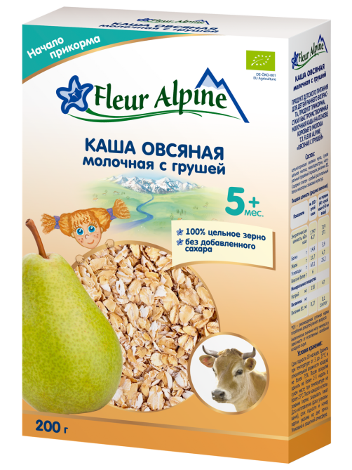 Каша молочная детская Fleur Alpine Овсяная Груша с 5 месяцев, 200г