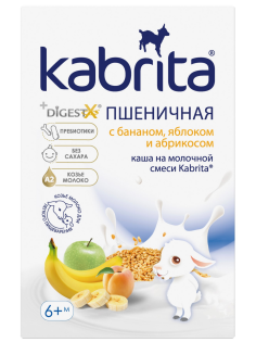 Каша молочная детская Kabrita Пшеничная Банан, яблоко и абрикос с 6 месяцев, 180г