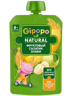 Пюре фруктовое детское Gipopo Фруктовый салатик и злаки с 6 месяцев, 90г