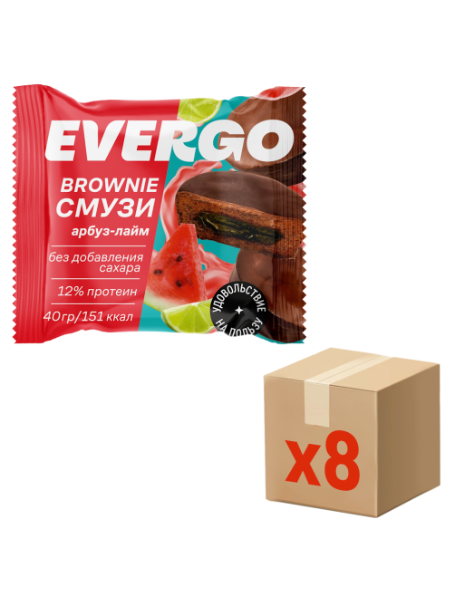 Пирожное протеиновое Evergo брауни смузи арбуз с лаймом, 40г x 8 шт