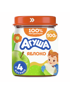 Пюре фруктовое детское Агуша Яблоко с 4 месяцев, 100г