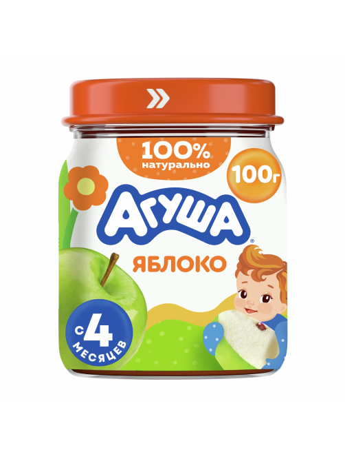 Пюре фруктовое детское Агуша Яблоко с 4 месяцев, 100г