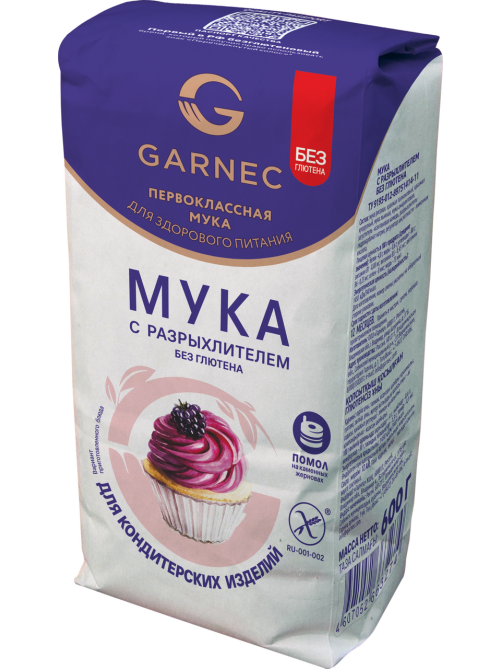 Мука Garnec с разрыхлителем без глютена, 600г