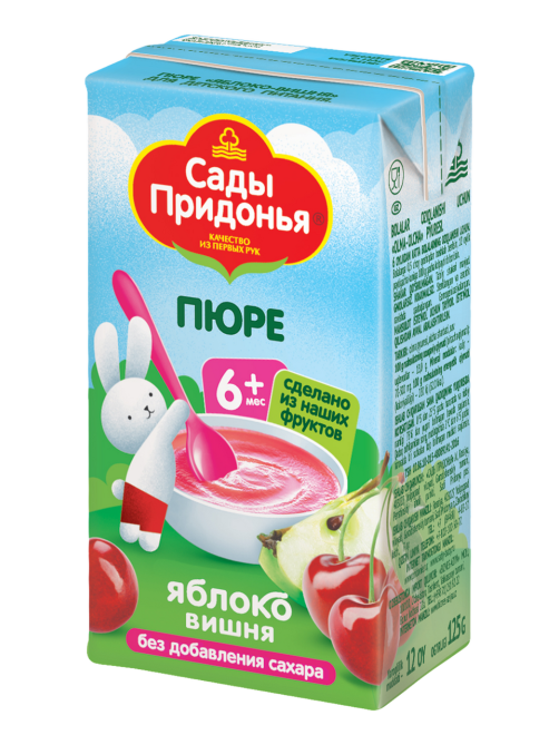 Пюре фруктовое детское Сады Придонья Яблоко и вишня с 6 месяцев, 125г
