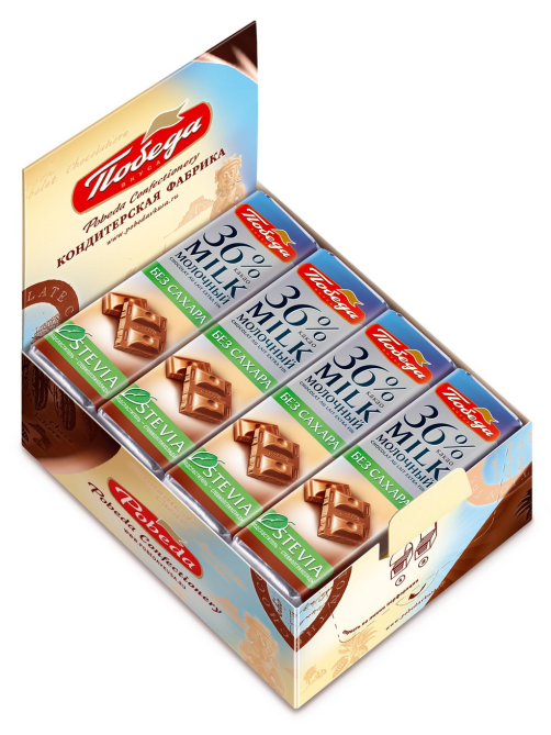 Шоколад Победа вкуса молочный без сахара 36% какао, 20г