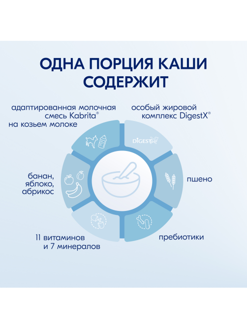 Каша молочная детская Kabrita Пшеничная Банан, яблоко и абрикос с 6 месяцев, 180г