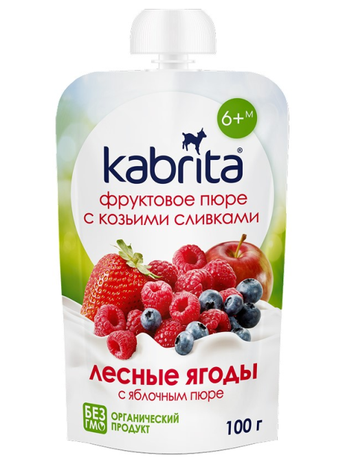 Пюре фруктовое детское Kabrita Лесные ягоды, яблоко и козьи сливки с 6 месяцев, 100г