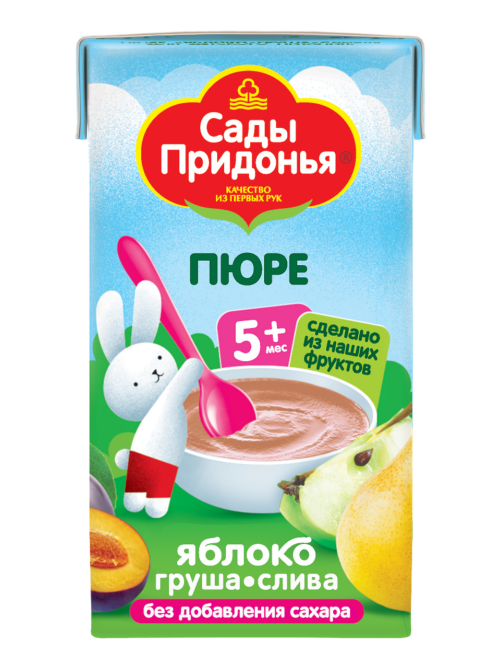 Пюре фруктовое детское Сады Придонья Яблоко, груша и слива с 5 месяцев, 125г