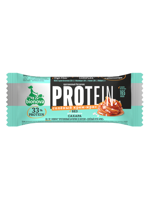 Батончик протеиновый Bionova Protein соленый крем-ирис, 50г