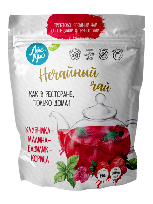 Чай замороженный Айскро Клубника, малина, базилик и корица без сахара, 150г