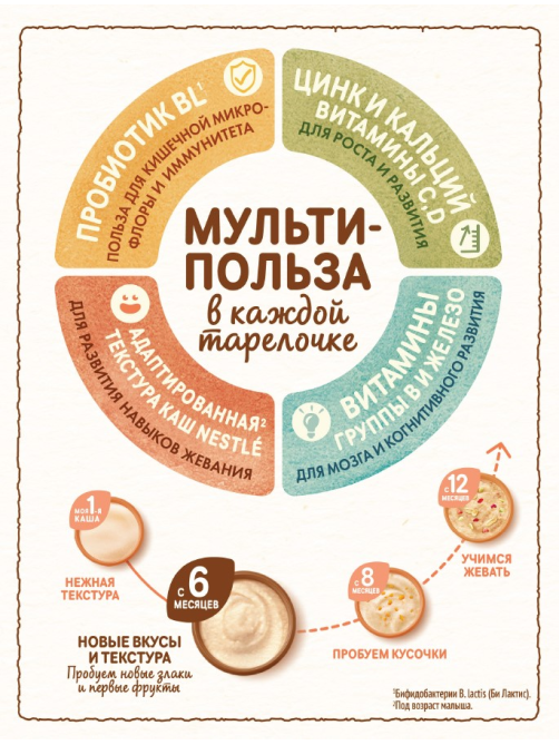 Каша безмолочная детская Nestle 4 злака с 6 месяцев, 200г