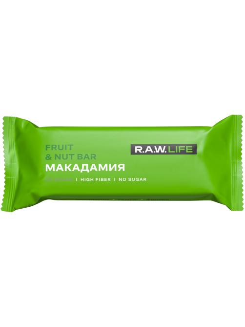 Батончик без сахара R.A.W. LIFE Макадамия орехово-фруктовый без глютена, 47г