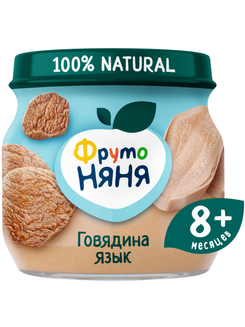 Пюре мясное детское ФрутоНяня Говядина и язык с 8 месяцев, 80г