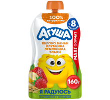 Пюре фруктовое детское Агуша Яблоко, банан, клубника, земляника и злаки с 8 месяцев, 160г