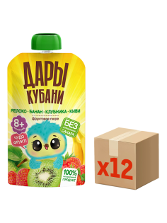 Пюре детское Дары Кубани яблоко, банан, клубника и киви, 90г x 12 шт
