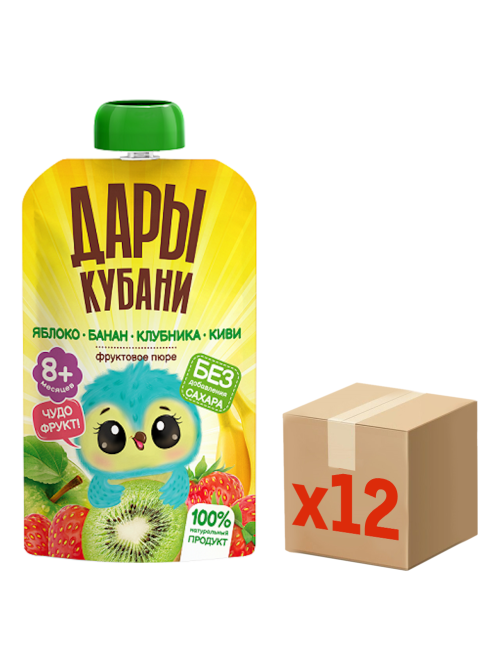 Пюре детское Дары Кубани яблоко, банан, клубника и киви, 90г x 12 шт